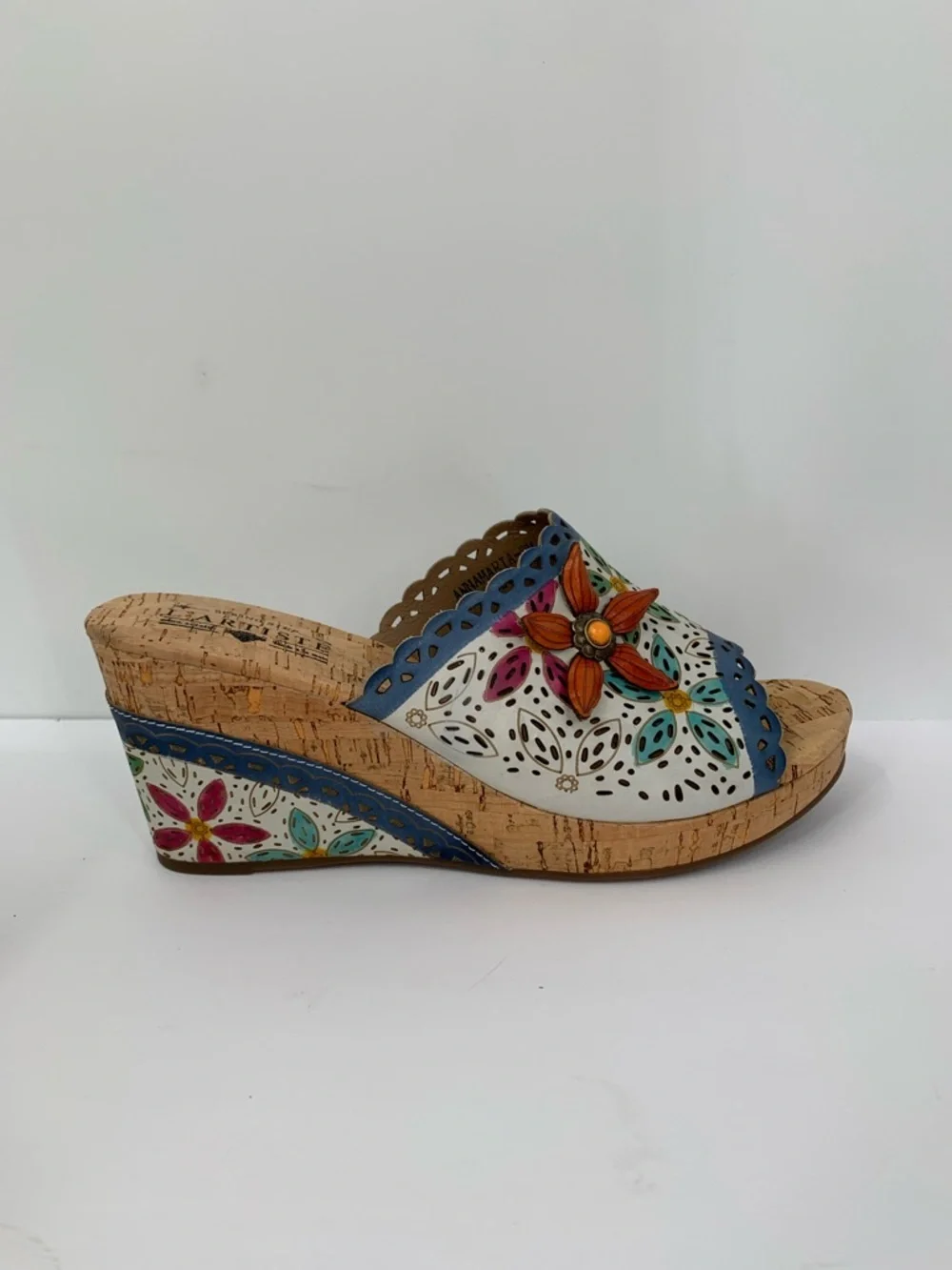 L'Artiste AnnaMaria slide wedge sandal shoe boho floral cork leather new 42 11